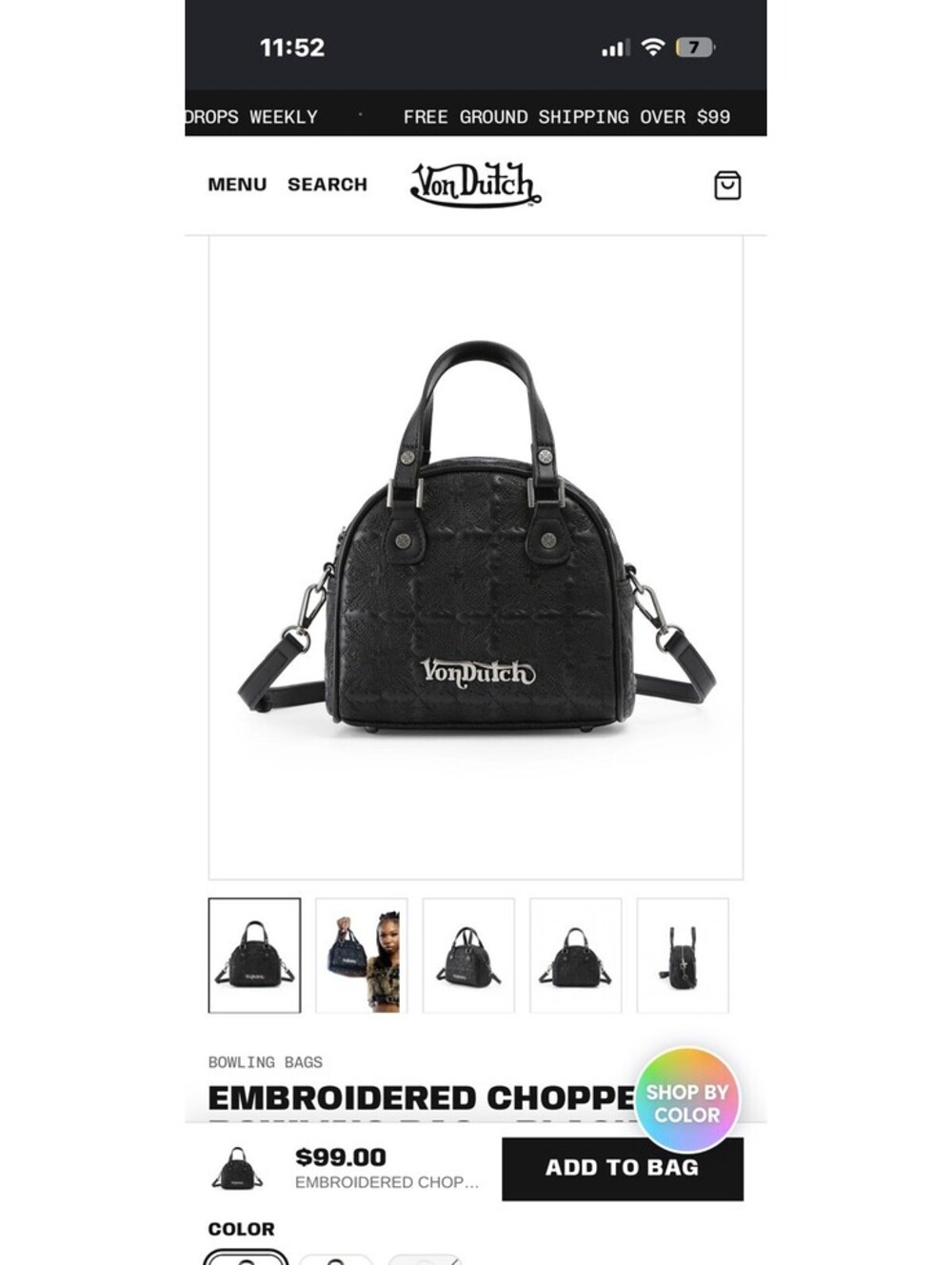 Von Dutch Embroidered Black Chopper Bowling Bag NWT